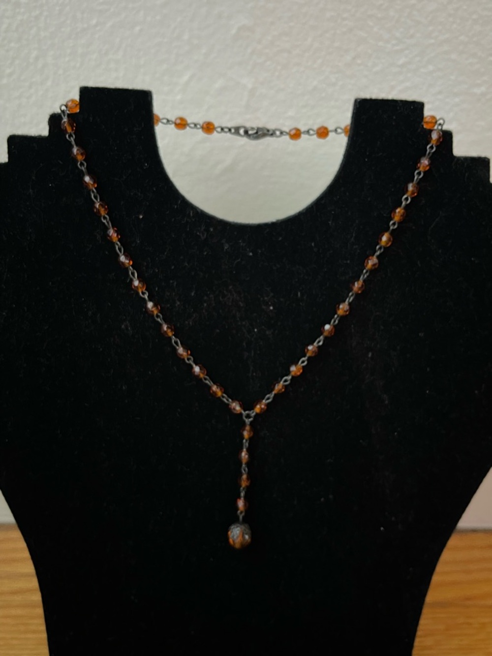 Beaded Drop Necklace - Amber Glass Beads